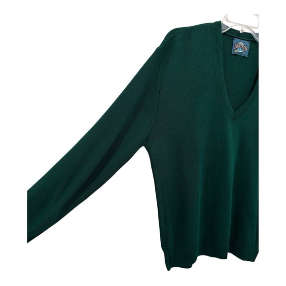 Vintage 90s Jantzen Sweater Mens Large Green Fine Knit Y2K Vneck Pullover USA - Picture 4 of 7